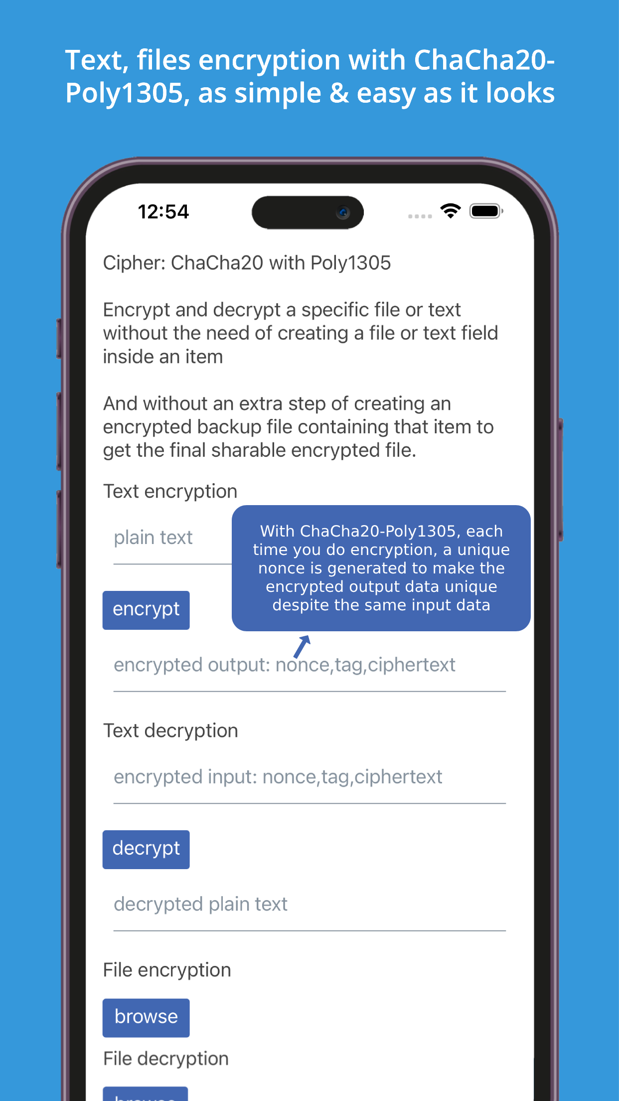 Text, files encryption with ChaCha20-Poly1305, as simple & easy as it looks