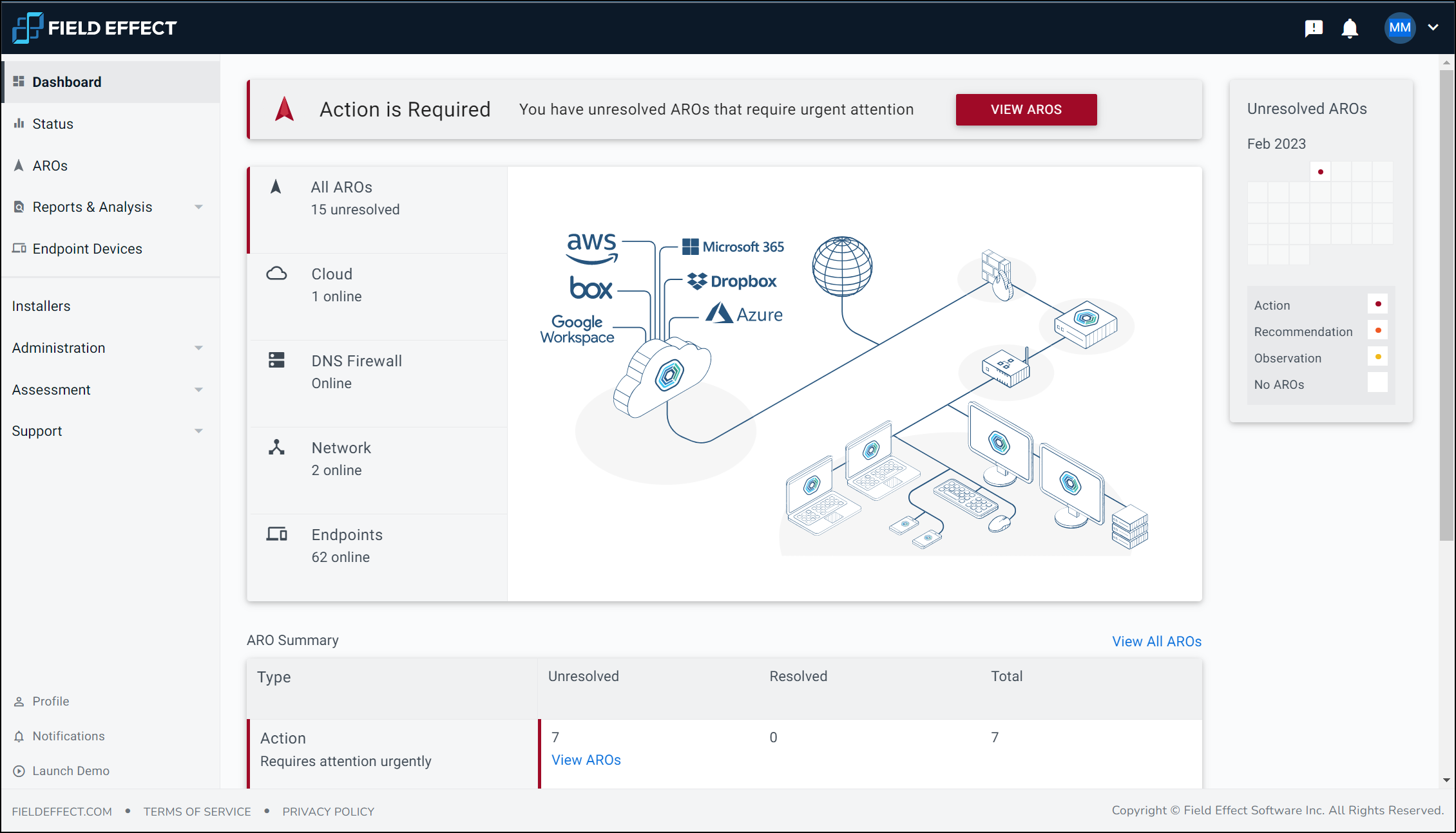 Field Effect screenshot: Field Effect dashboard
