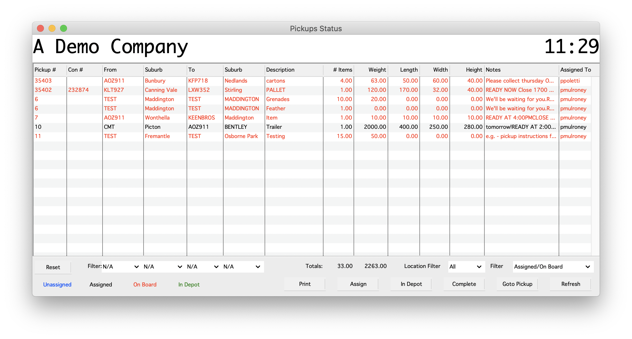 ConNote Software - Pickup status at a glance, show all outstanding pickup jobs with filter options.  Assign courier jobs to drivers via the ConNote mobile companion app