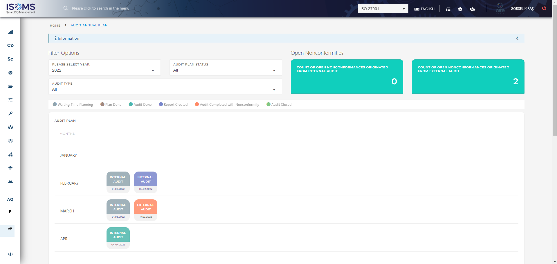 Isoms Software - With ISOMS audit features, you can plan your audits and their details with assigning lead and other auditors