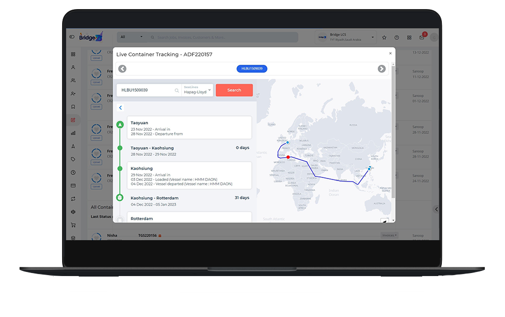 Bridge LCS screenshot: Customers can effortlessly track their shipments from start to finish, ensuring peace of mind and timely delivery. This feature is accessible to all account holders and those with scheduled shipments. No more worrying about package whereabouts or arrival!