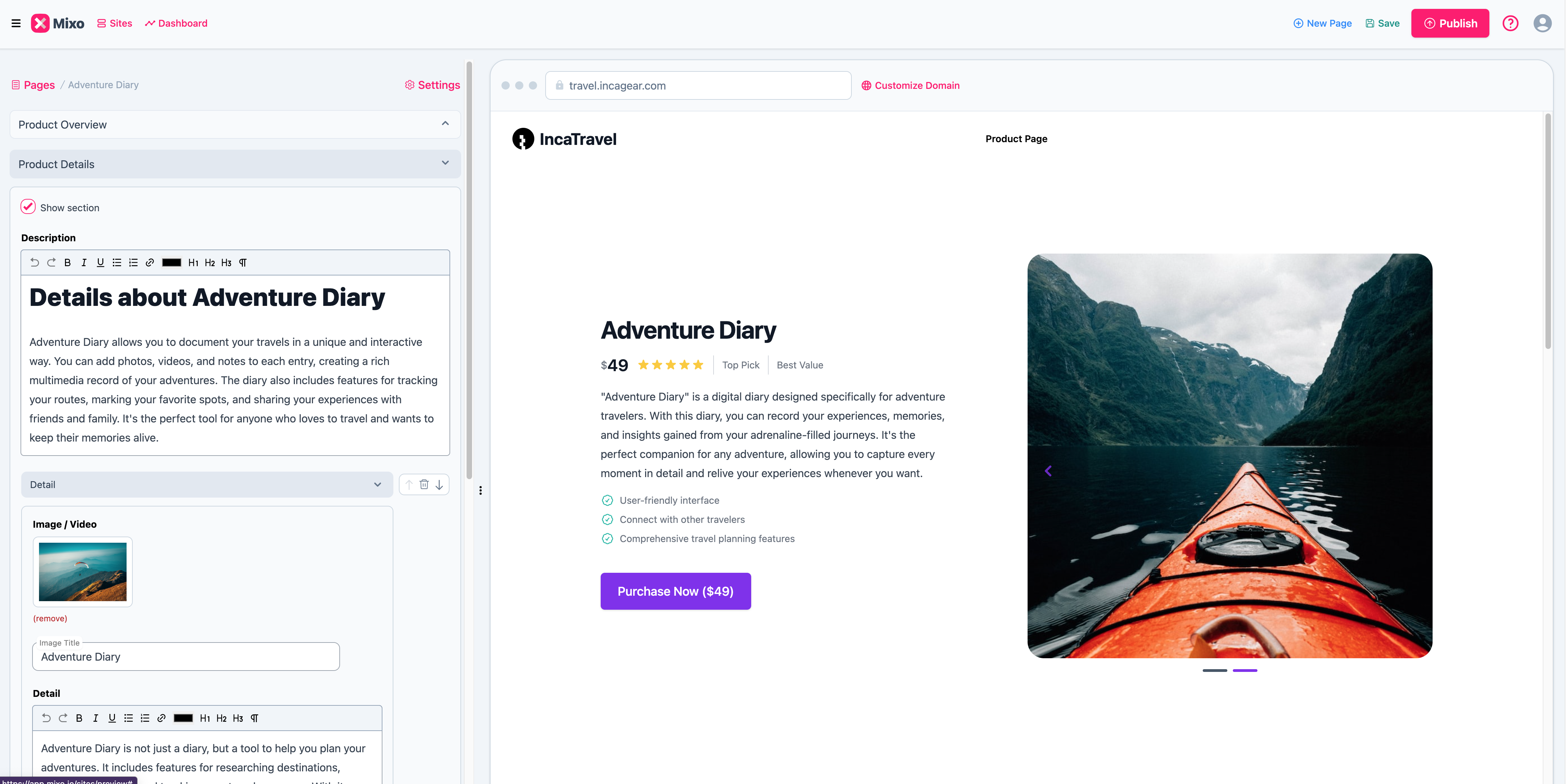 Different Page Templates: With Mixo, you can access various page templates like Home, Pricing, Service, Product, etc., all tailored for optimal user experience.