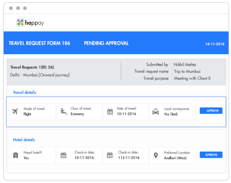 Happay Software - Happay travel request form