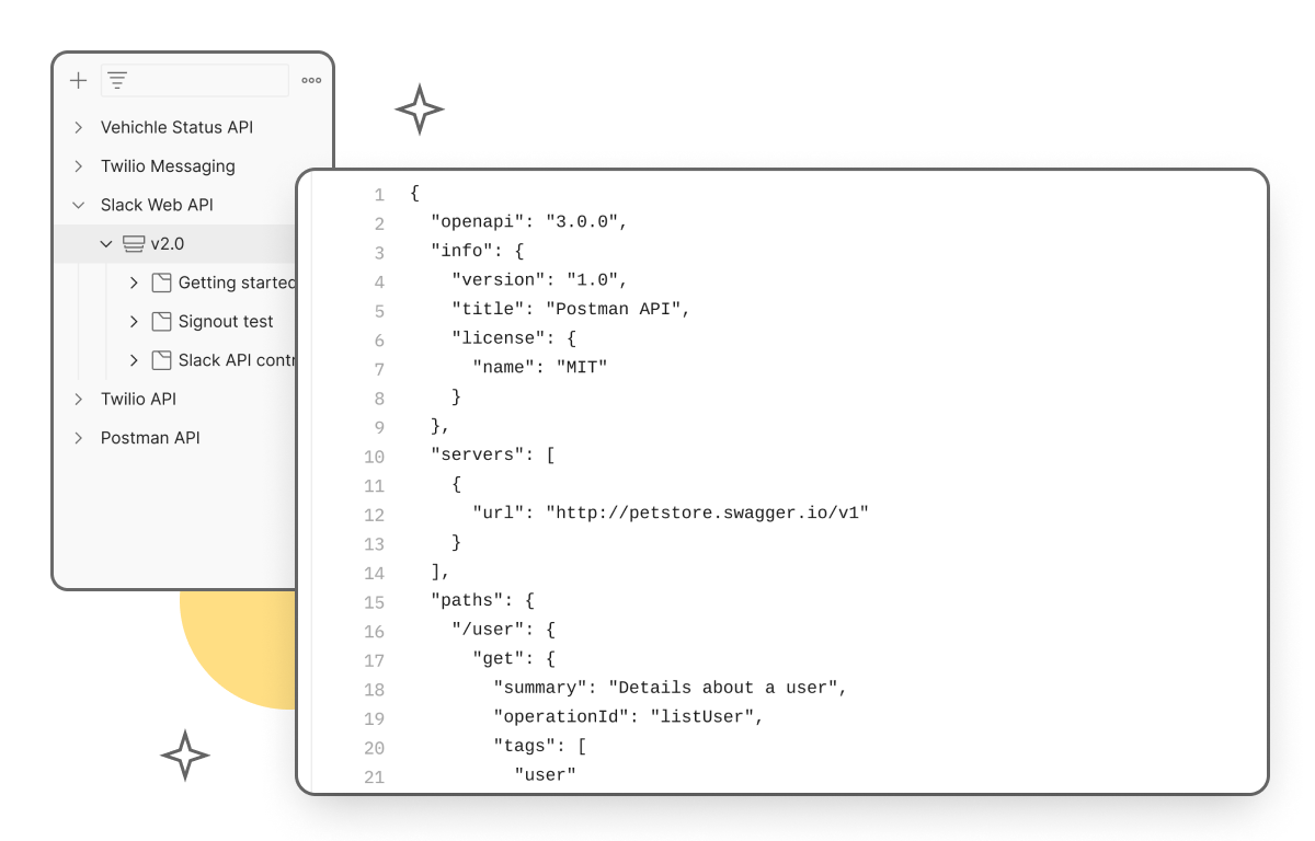 API Design -You can design your API specifications in Postman using OpenAPI, RAML, GraphQL, or SOAP formats. Postman’s schema editor makes it easy to work with specification files of any size, & it validates specifications with a built-in linting engine.