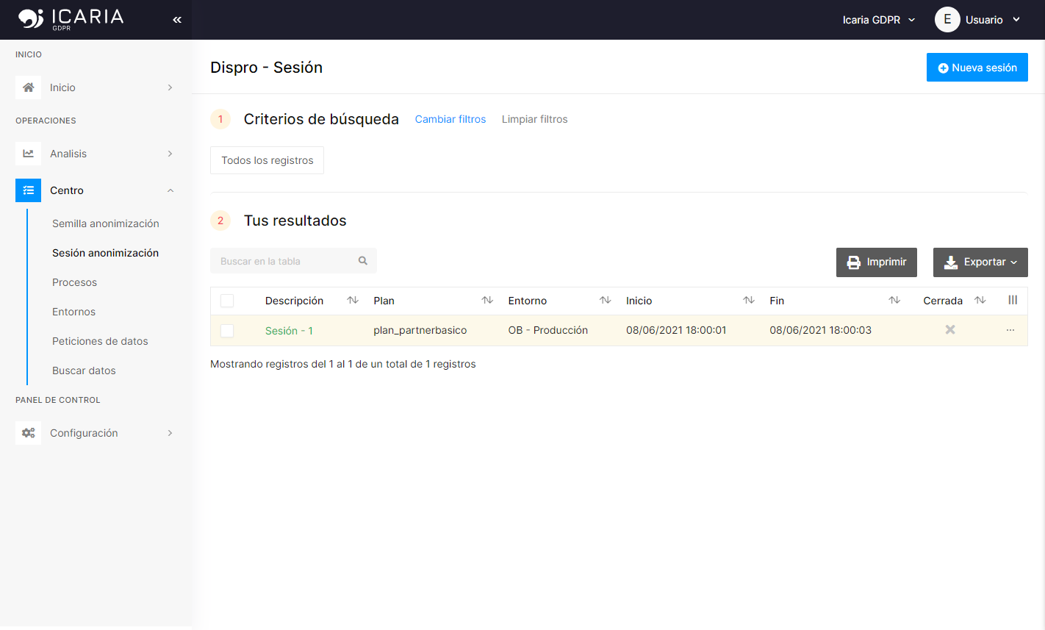 icaria GDPR screenshot: icaria GDPR identifying personal data