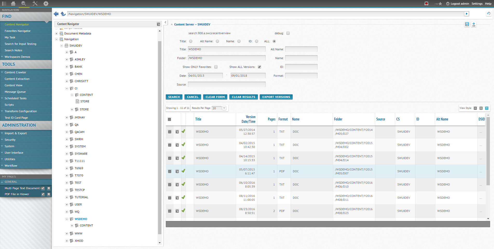 Content Cloud Software - Gain quick access to content using the 'content navigator' sidebar