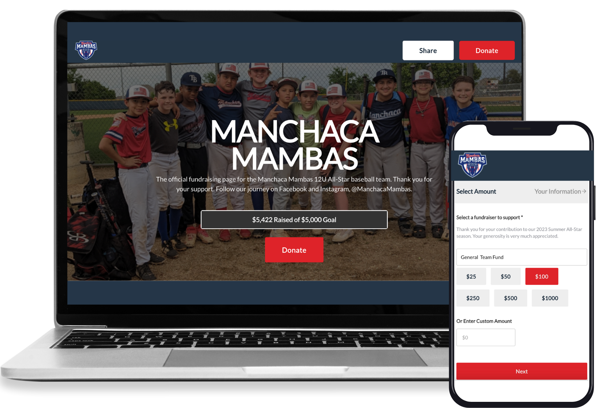 HelloFund screenshot: Peer to Peer Fundraising Page for Fun Runs, Booster Clubs and Schools.  Create and start a simple fundraising page in minutes.