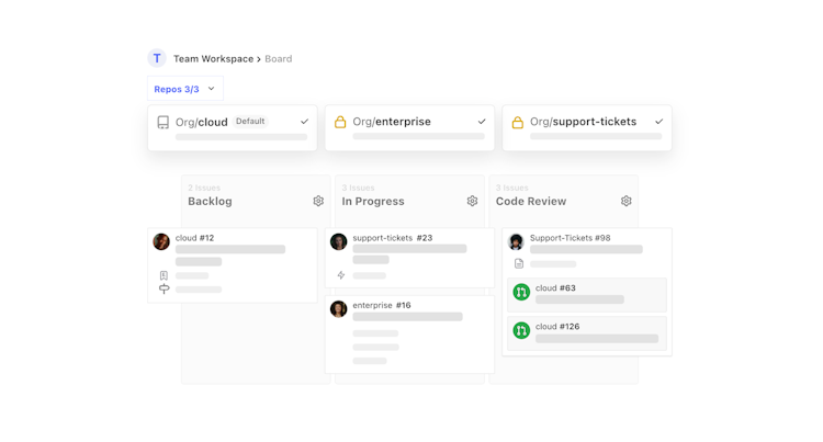 ZenHub screenshot: Add multiple repos to and customize your team's workspace board
