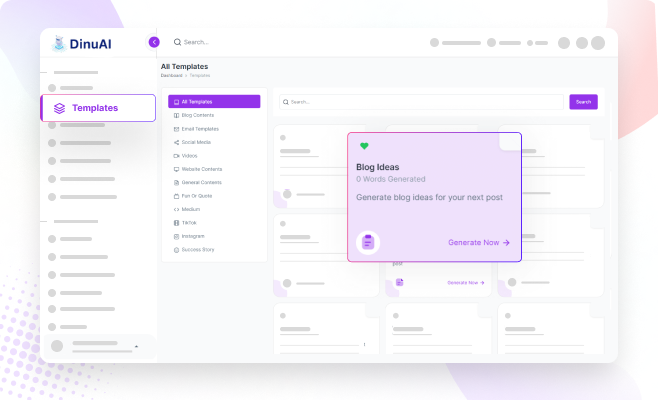 DinuAI screenshot: Select Template