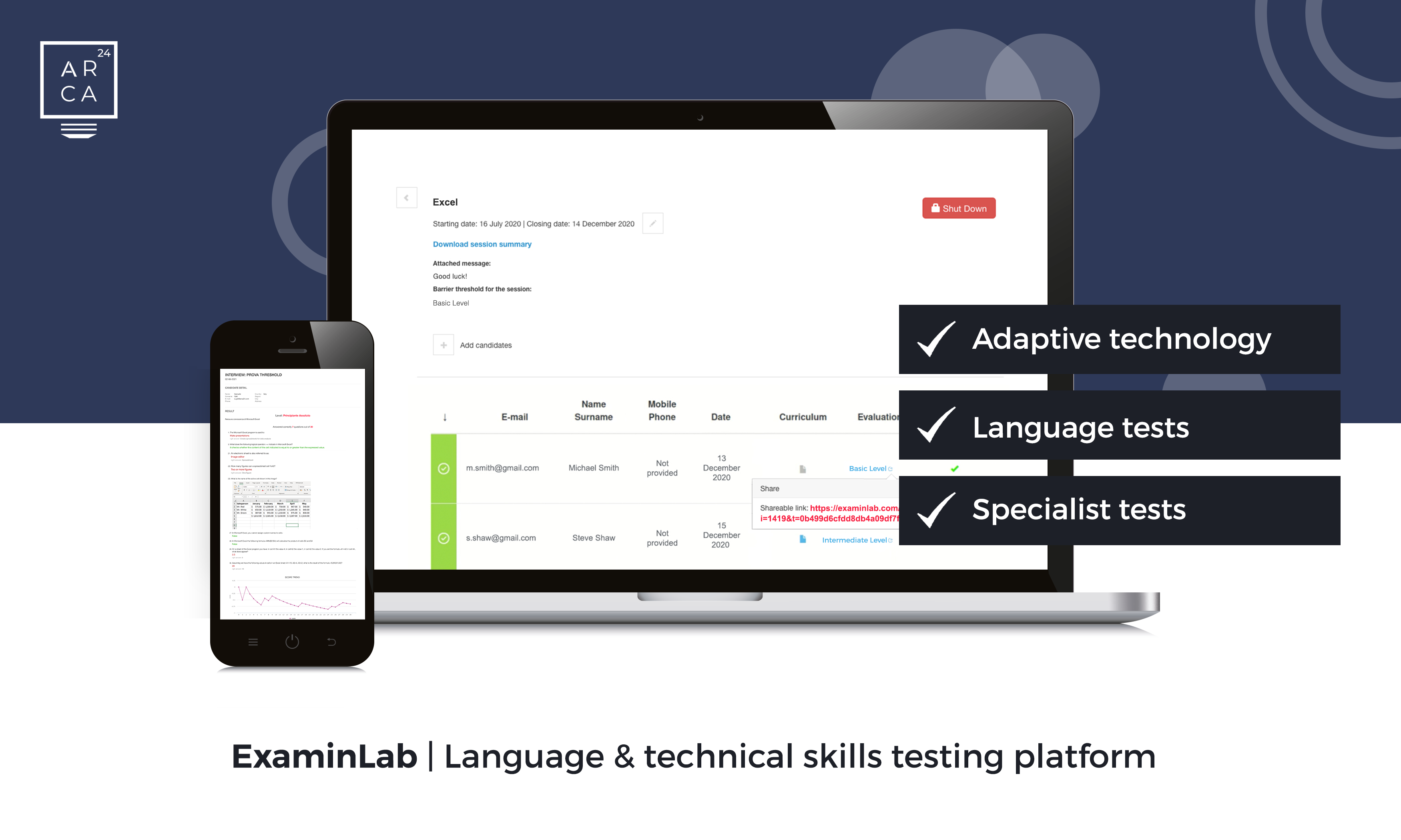 Language and technical skills testing platform