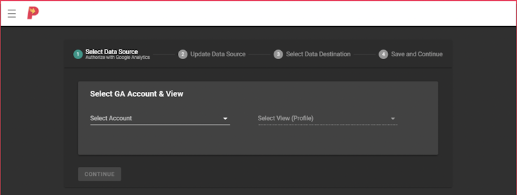 Pipestream screenshot: Sign in to the Pipestream dashboard with the email ID connected to your Google Analytics and BigQuery. Then, select the data source.
