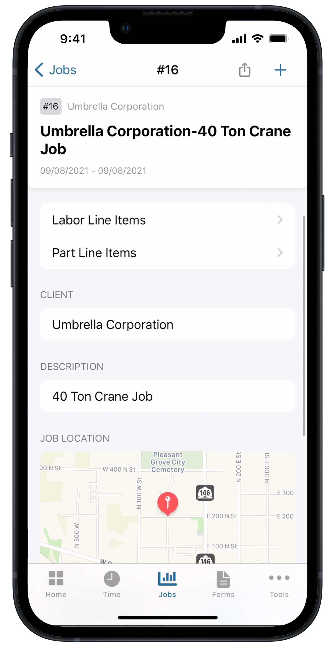 Redlist Software - iOS mobile app job details screen.