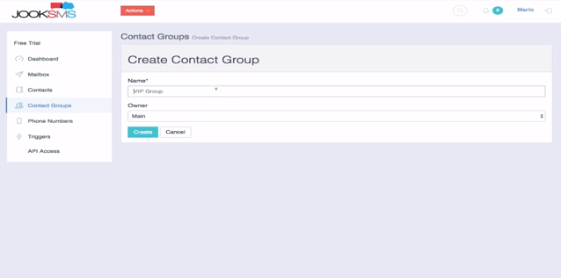 JookSMS create contact group screenshot