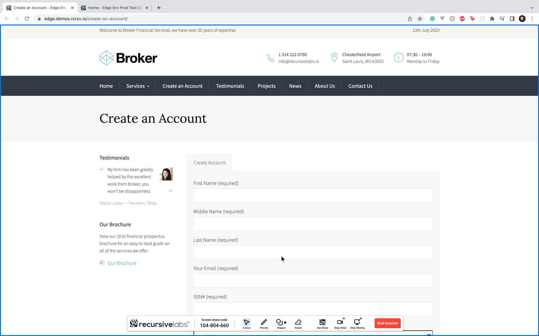 Recursive Labs screenshot: No Download 1-Click Simple Cobrowse