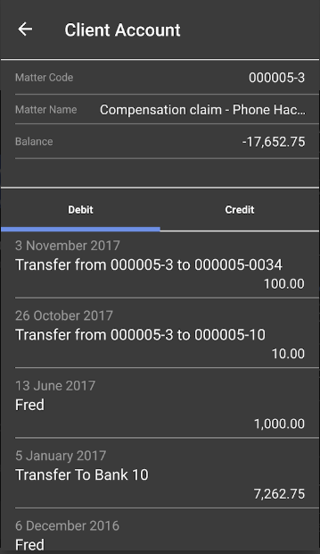 Lawman screenshot: Lawman client account
