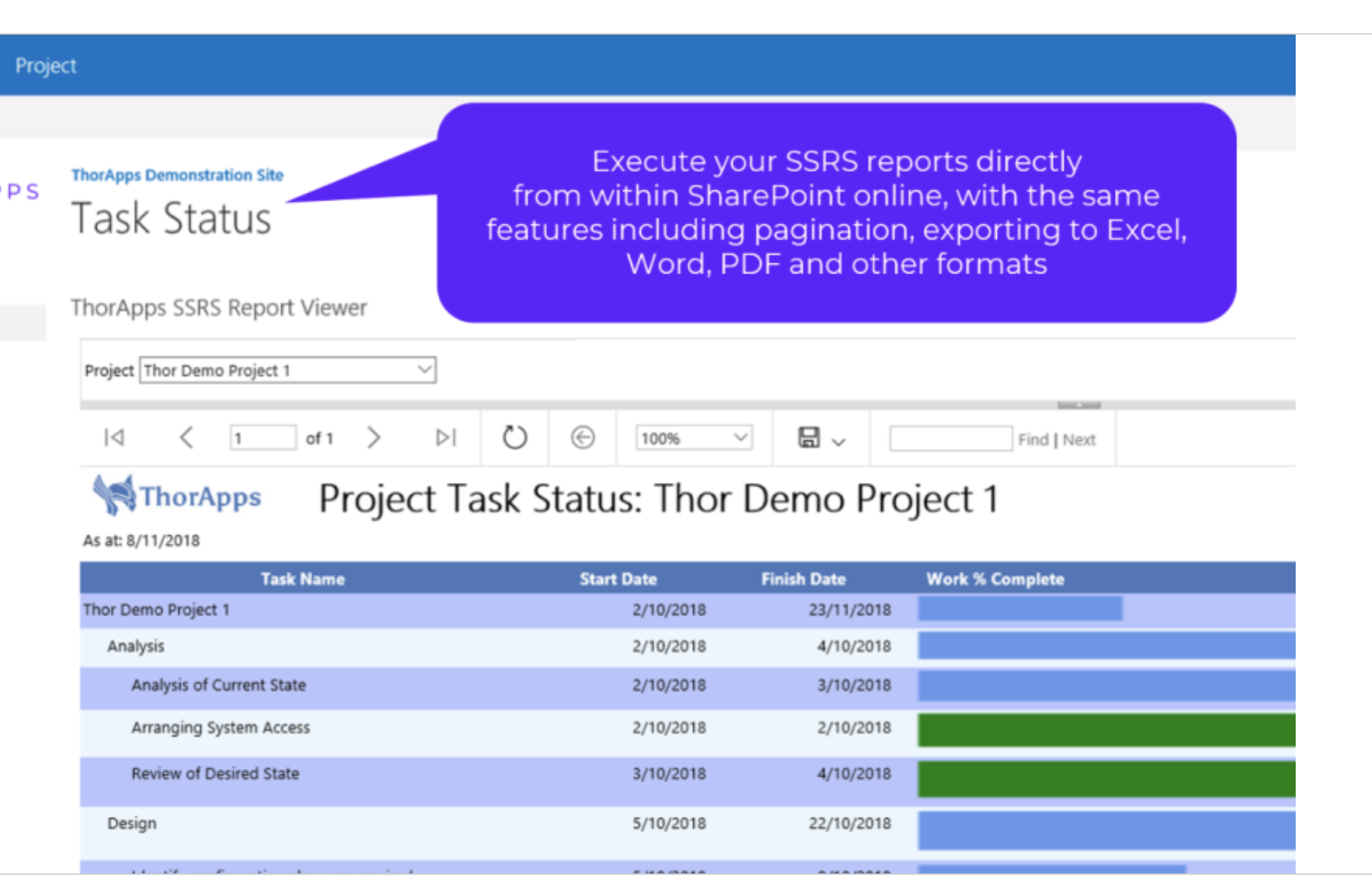 ThorApps: BI Service for SharePoint SSRS report execution screenshot