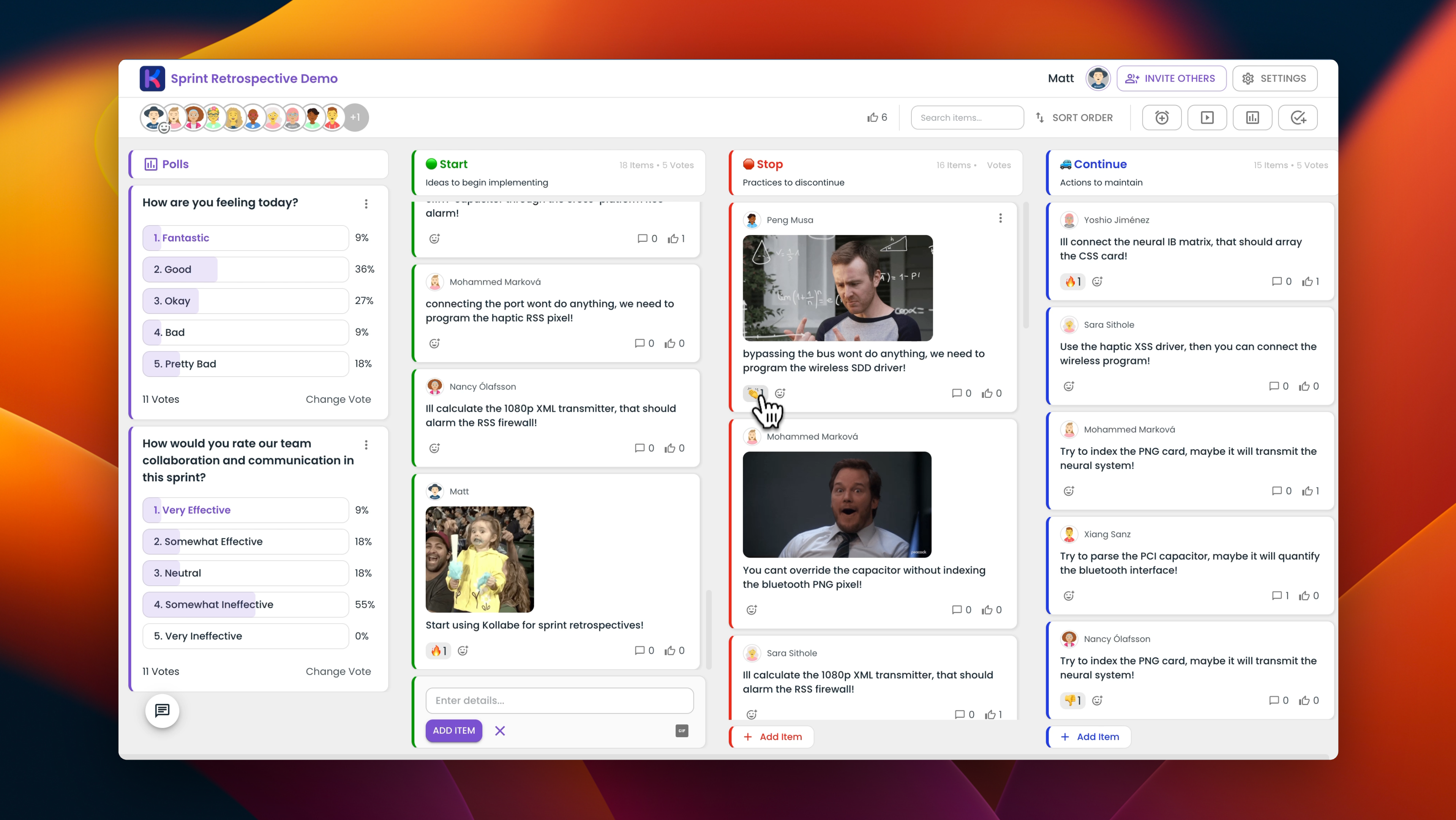 Kollabe screenshot: Kollabe Sprint Retrospective app