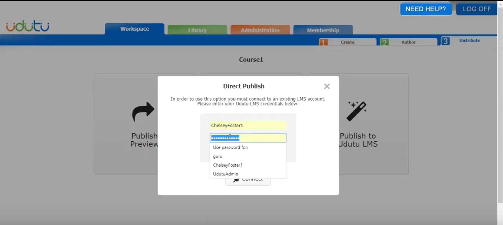 Sign in securely in order to publish courses directly to Udutu LMS