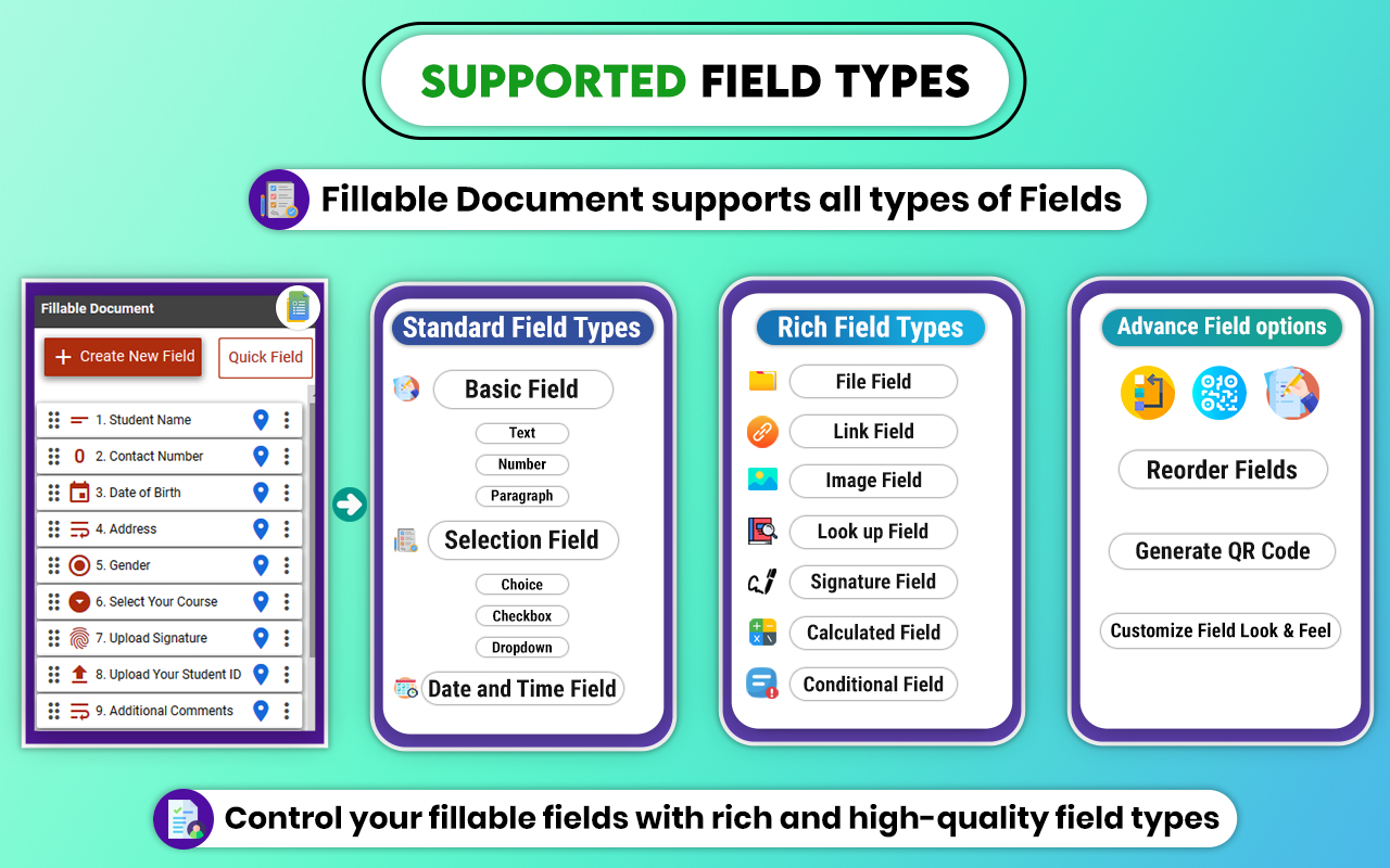 Fillable Document supported field types