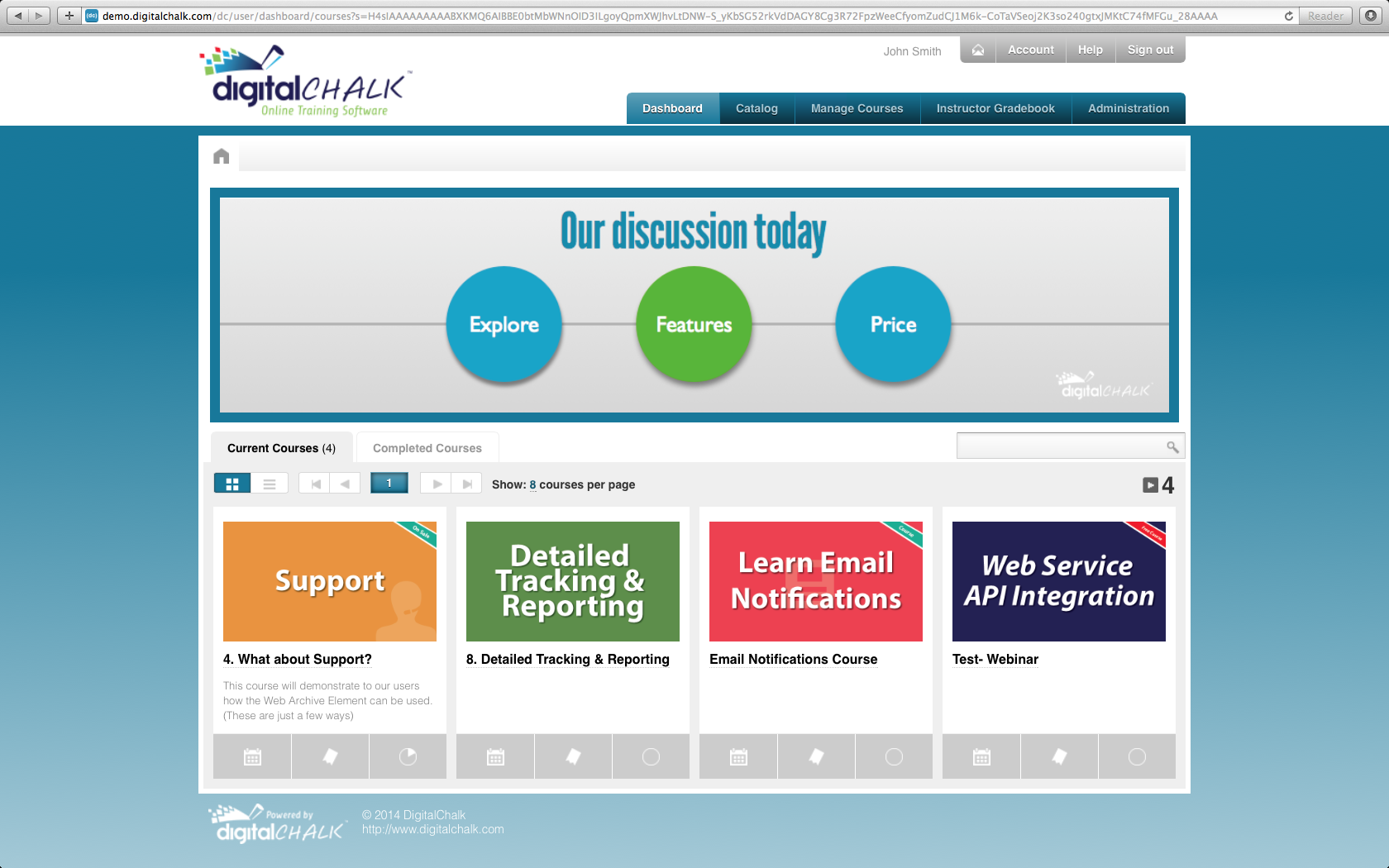 DigitalChalk Software - User Interface to DigitalChalk LMS Home Page