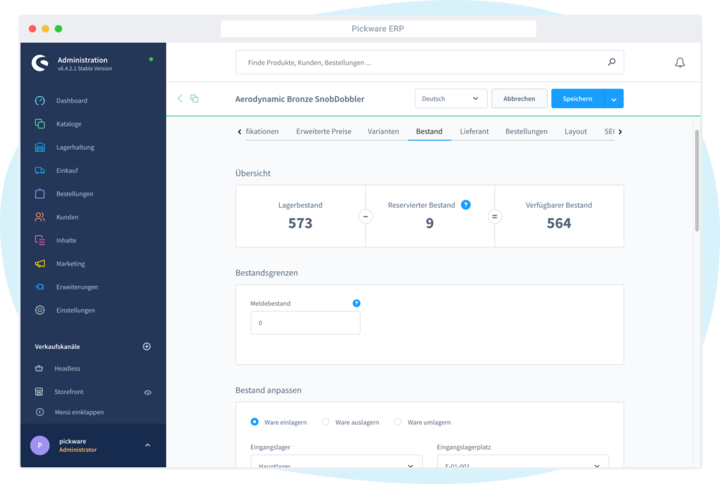 Pickware screenshot: Pickware ERP Shopware Administration