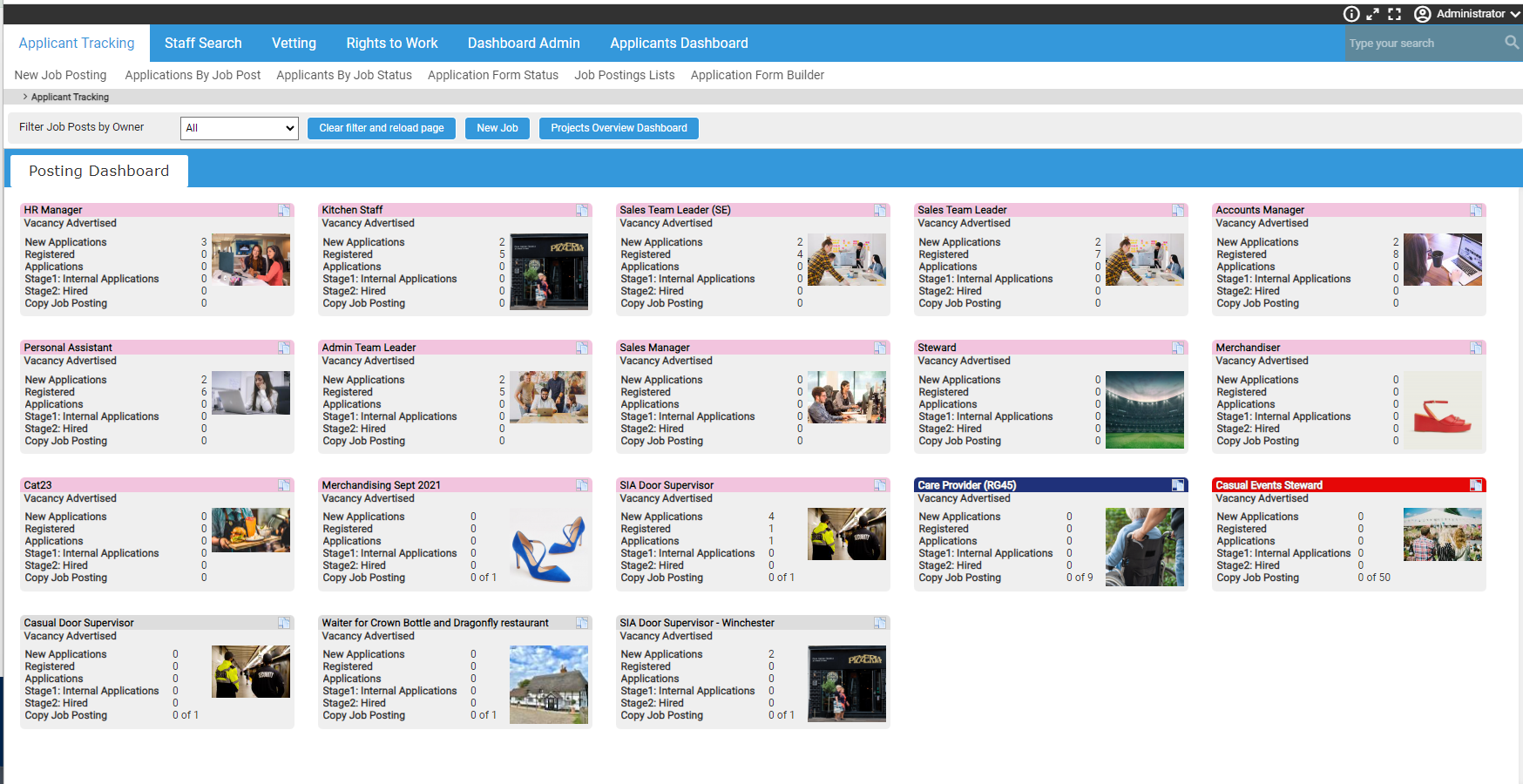 ATS screenshot: Job Positions listing