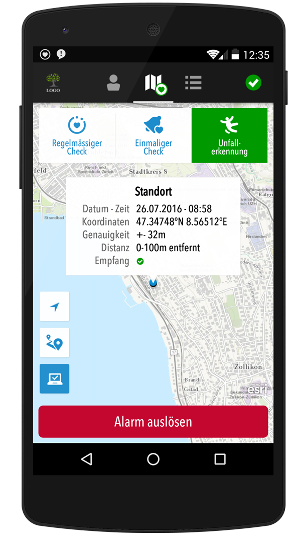 Uepaa Safety-App mobile interface