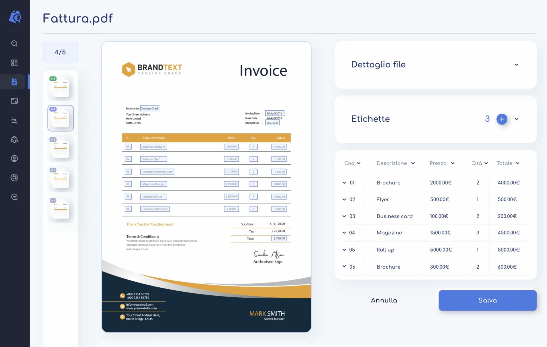 Retica screenshot: Retica save invoices