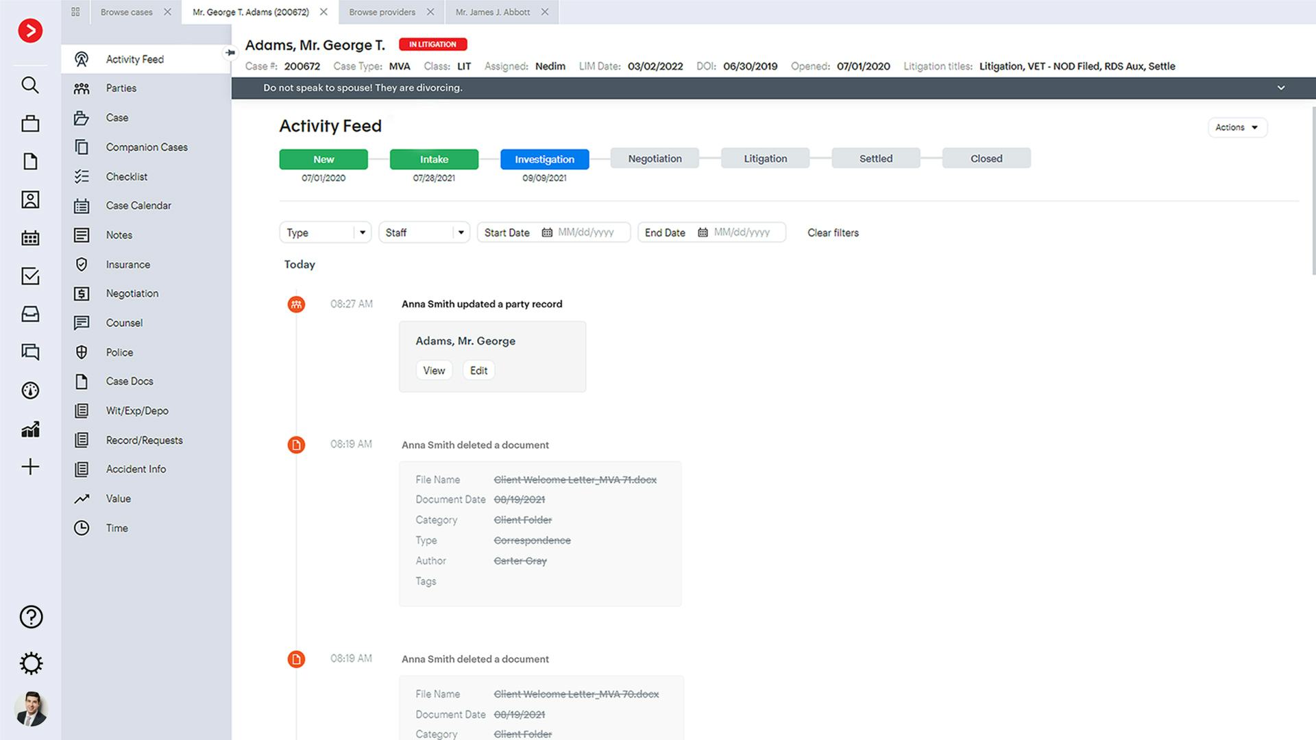 Needles Neos Software - Access full case details-at-a-glance with Activity Feed