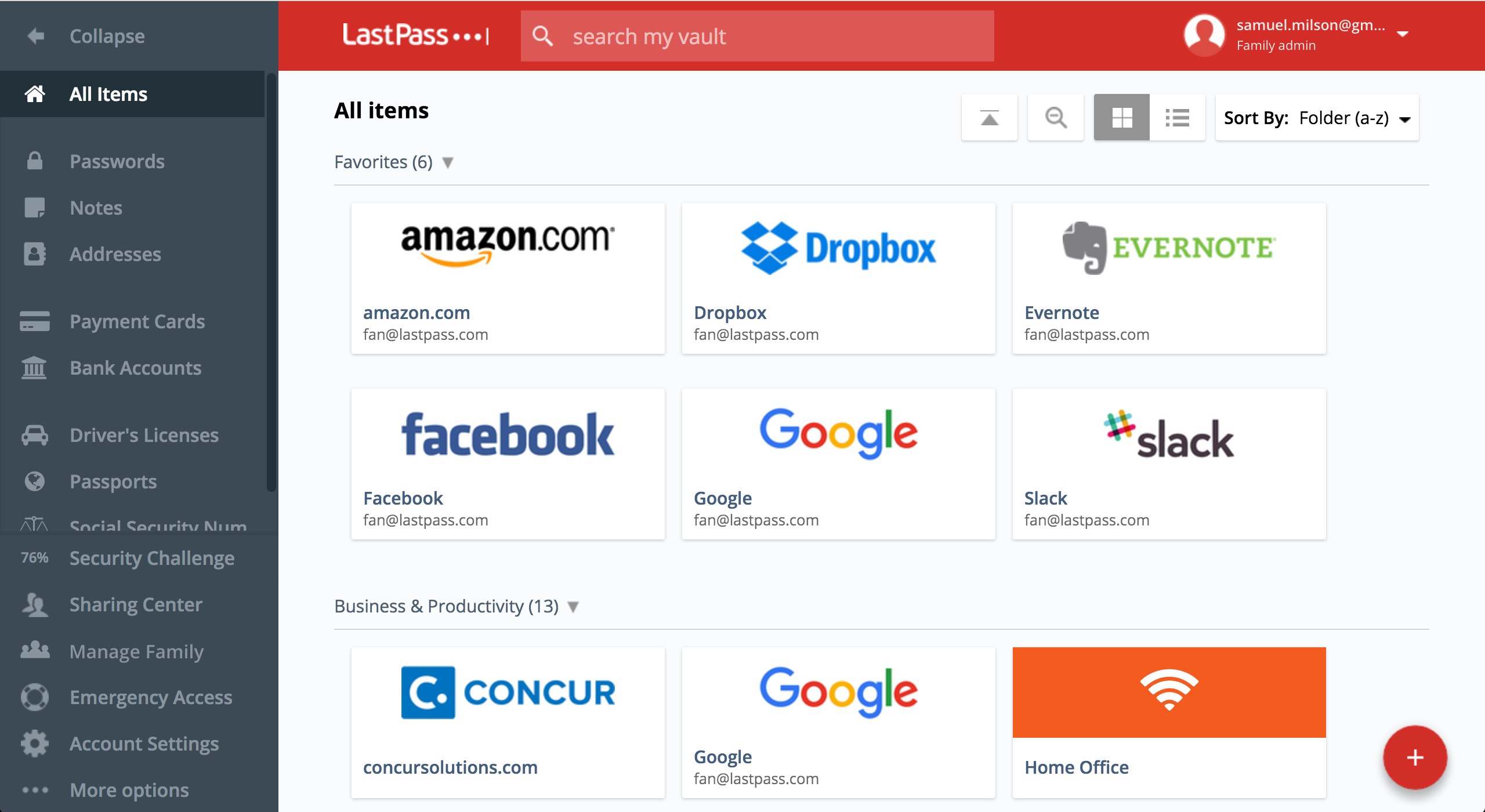 LastPass Family manager dashboard
