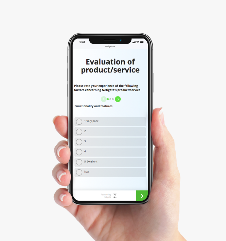 Netigate product evaluation survey screenshot