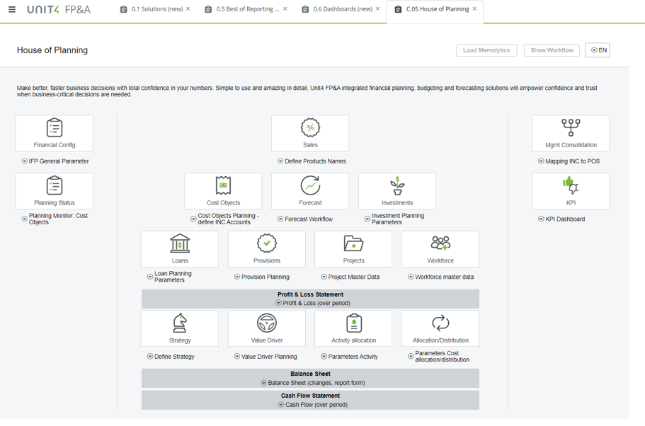 Unit4 Financial Planning & Analysis screenshot: Unit4 FP&A product landing page