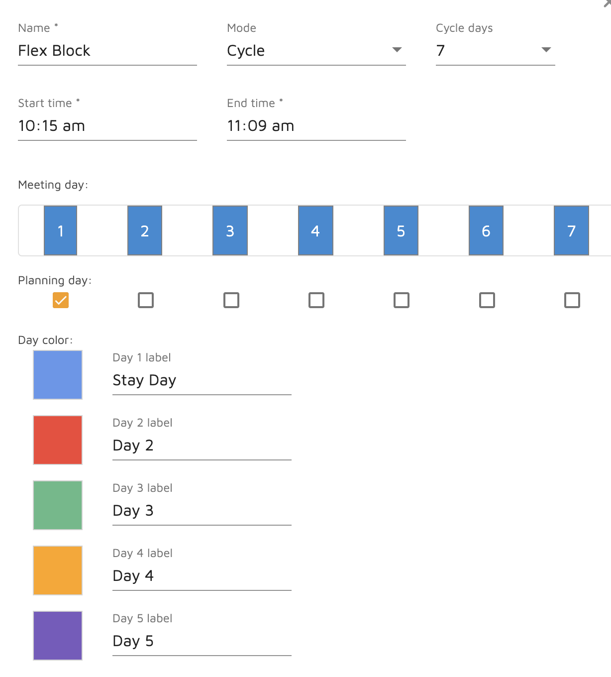 Flexible configuration for any flex block schedule