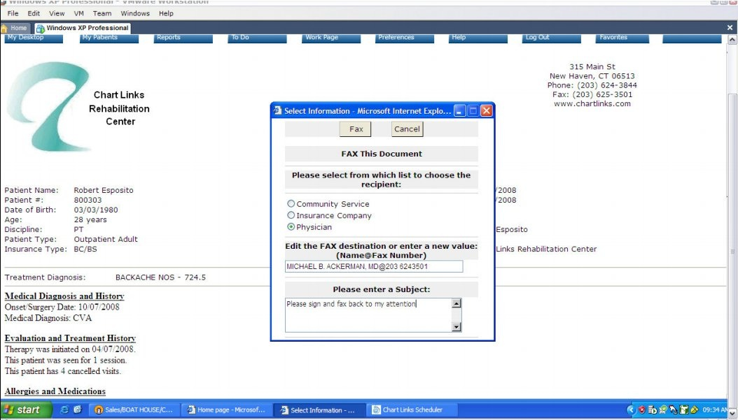 Chart Links Software - Authorization Fax to Doctor