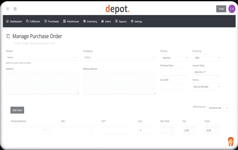 DEPOT manage purchase order