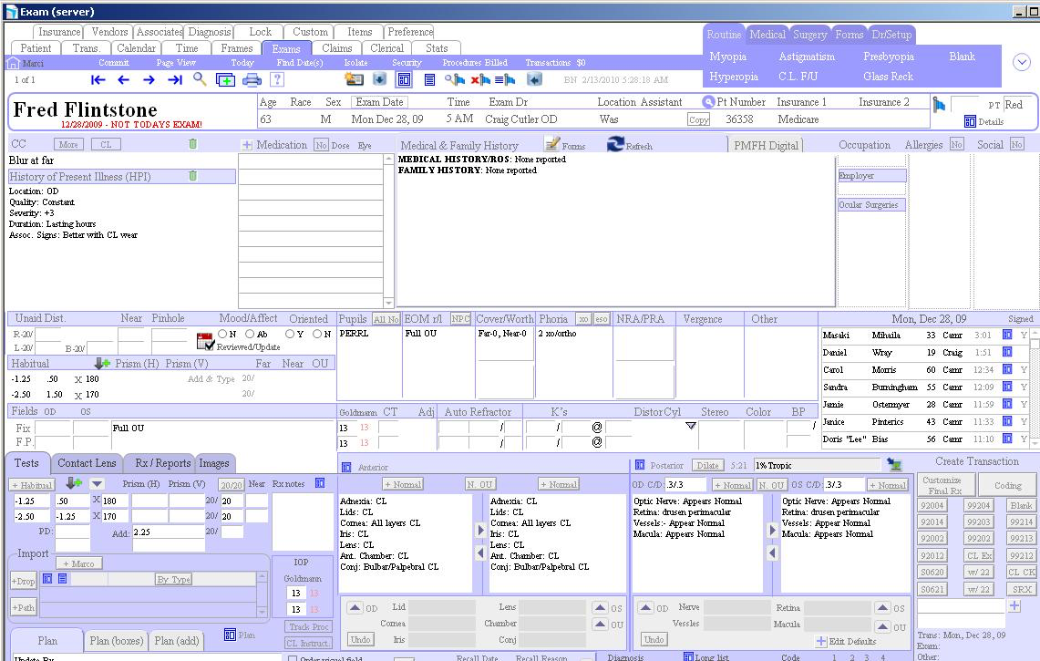 OD Link screenshot: Create comprehensive electronic medical records (EMR) with information on the patient's visual fields, contact lens trials & reports pertaining to patient care