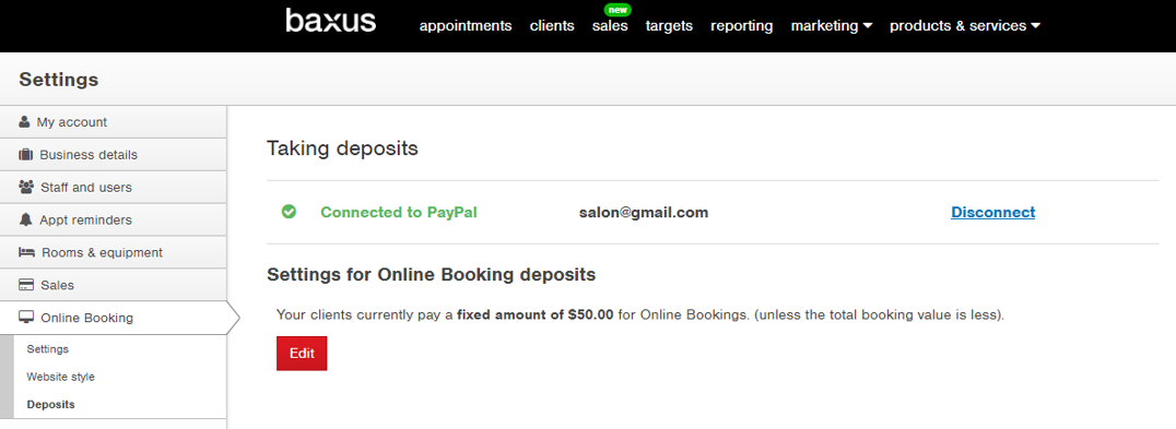 Online booking deposits
