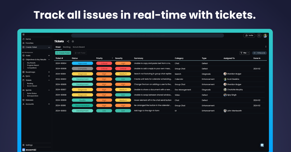 Powerful views to help your team track all issues in real-time.