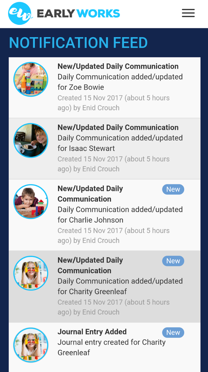 EarlyWorks Software - Get notifications on updates to daily or weekly journal entries and communications via mobile device