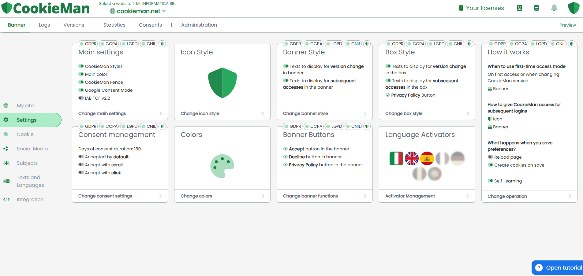 CookieMan screenshot: Certified integrations: Fully certified for Google Consent Mode v2 and IAB TCF 2.2, enabling smooth consent sharing with ad partners and platforms like Google Ads, AdSense, and Ad Manager.