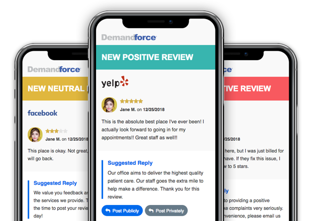 Increase revenue by managing customer reviews. Receive real-time alerts when a review of your business is posted online and respond with a reply from our Suggested Replies.