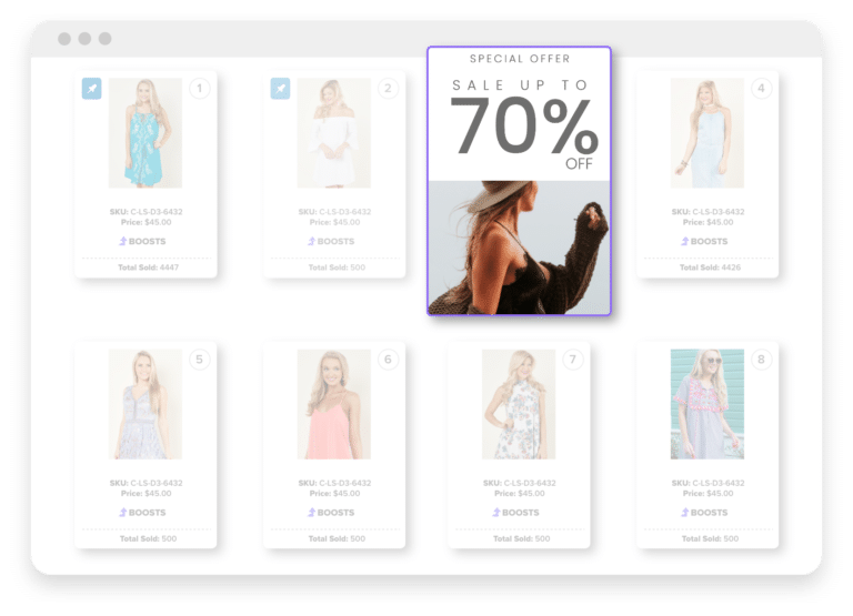 Keep shoppers engaged by highlighting relevant promotions, sales, and content as they scroll by easily adding Inline Banners to your ecommerce site.