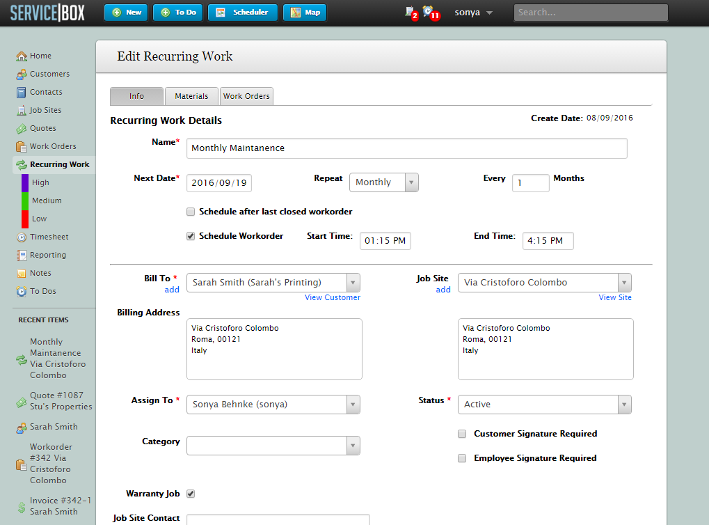 Easily track Recurring Work