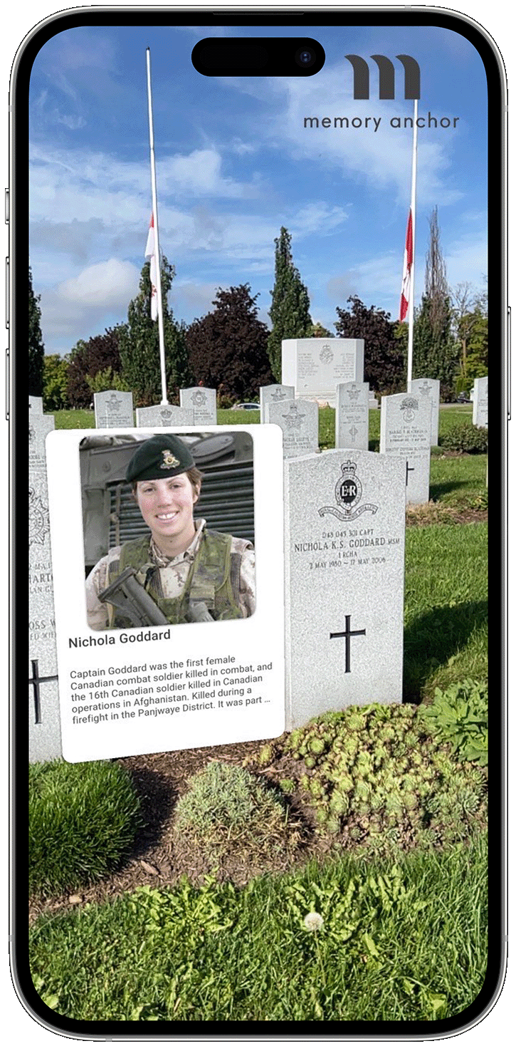 Memory Anchor screenshot: Augmented reality cemetery biography on Memory Anchor
