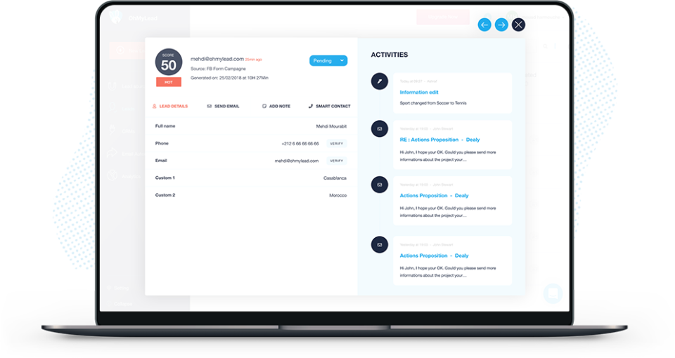 Ohmylead screenshot: Ohmylead lead card
