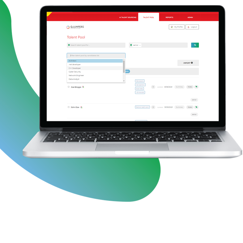 QJumpers Applicant Tracking Software - In-built talent pool for managing candidates for current and future jobs.