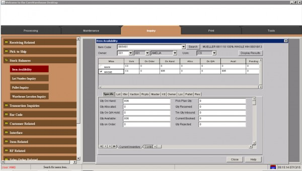 CoreWarehouse screenshot: Check stock availability