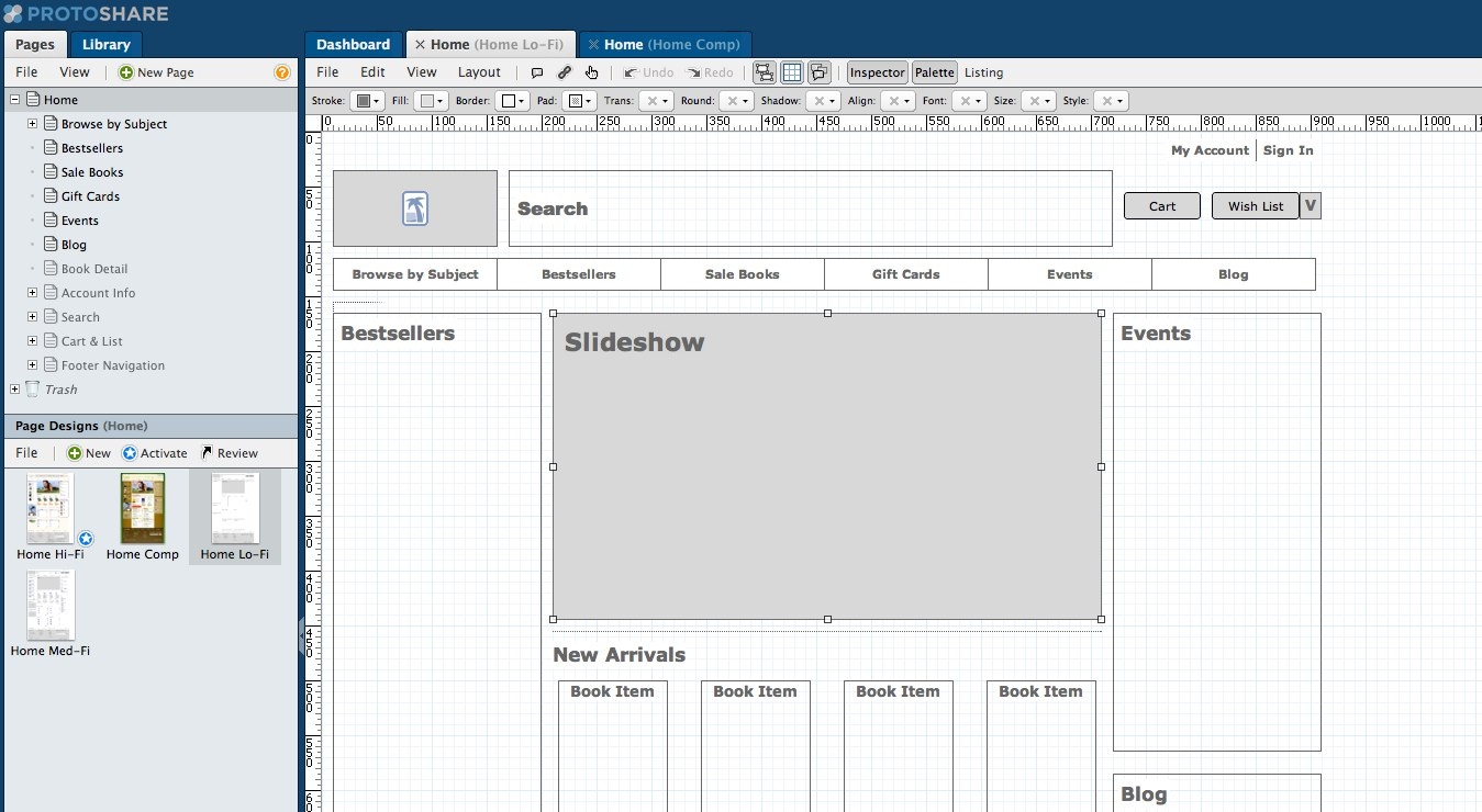 ProtoShare Software - Low-fi wireframe built in ProtoShare wireframe software.