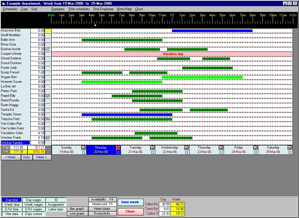 Scheduling Employees screenshot: Main Scheduling From