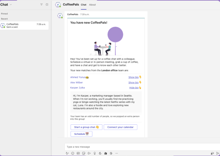 CoffeePals screenshot: CoffeePals chat